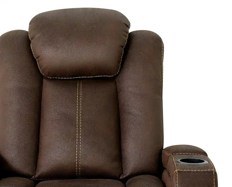 Fauteuil inclinable électrique en faux suède 36, avec appuie-tête électrique et deux porte-gobelets – Brun chocolat