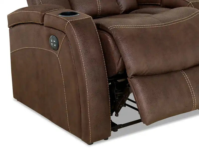 Fauteuil inclinable électrique en faux suède 36, avec appuie-tête électrique et deux porte-gobelets – Brun chocolat