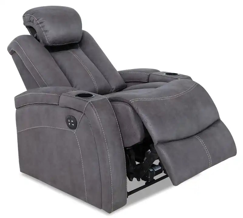 Fauteuil inclinable électrique en faux suède 36, avec appuie-tête électrique et deux porte-gobelets – Brun chocolat