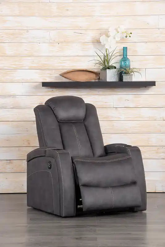 Fauteuil inclinable électrique en faux suède 36, avec appuie-tête électrique et deux porte-gobelets – Brun chocolat