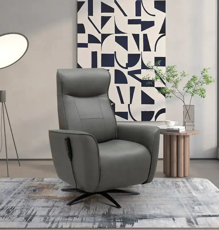 31 Fauteuil inclinable de massage électrique en cuir véritable avec appuie-tête électrique et siège chauffant
