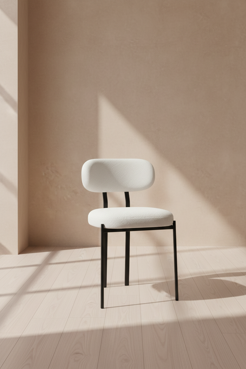 White Boucle Dining Chair in Warm Interior