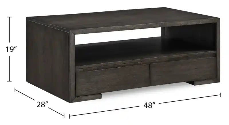 Table basse de 48 po avec rangement et étagère, Moka chaud