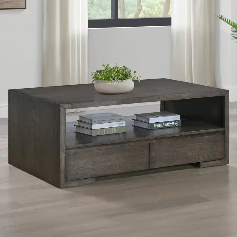 Table basse de 48 po avec rangement et étagère, Moka chaud