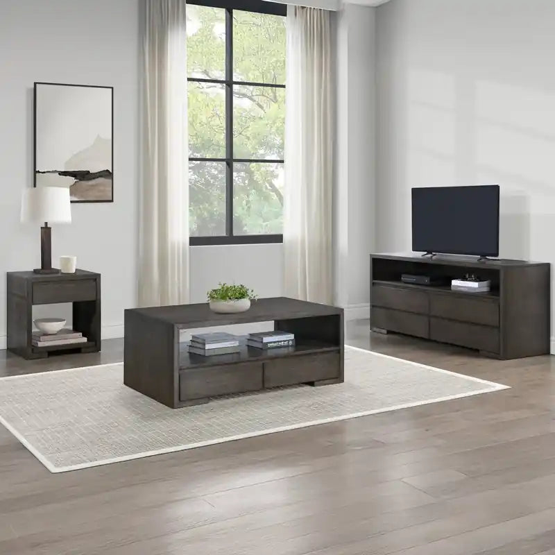 Table basse de 48 po avec rangement et étagère, Moka chaud
